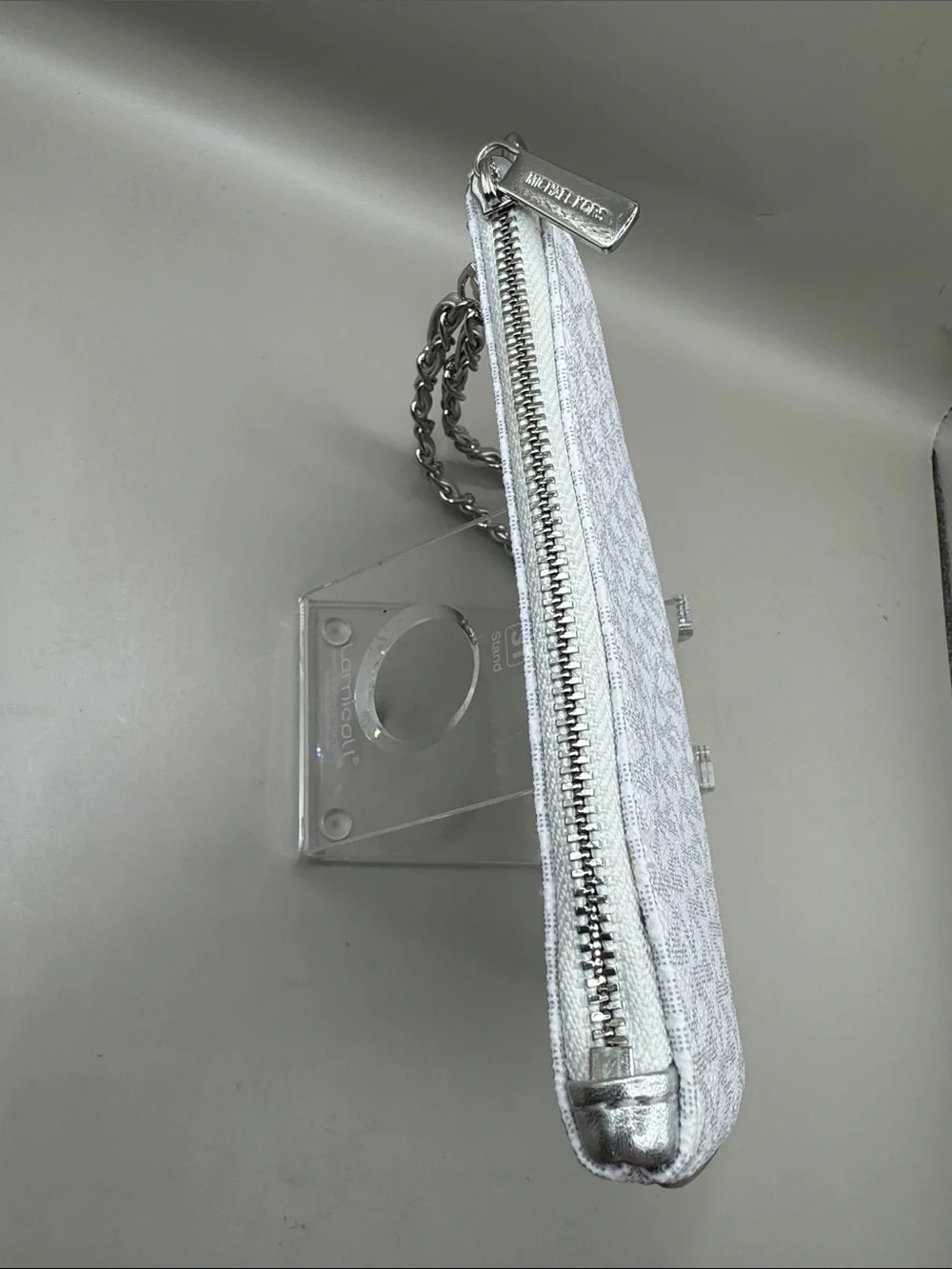 Michael Kors Metallic Silver Trim Zip Pouch Wristlet - Picture 5 of 7